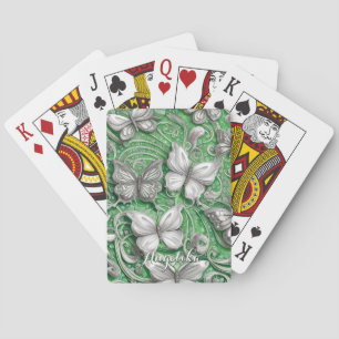 Baraja De Cartas Mariposa Verde Teal y Nombre Personalizado con Bri