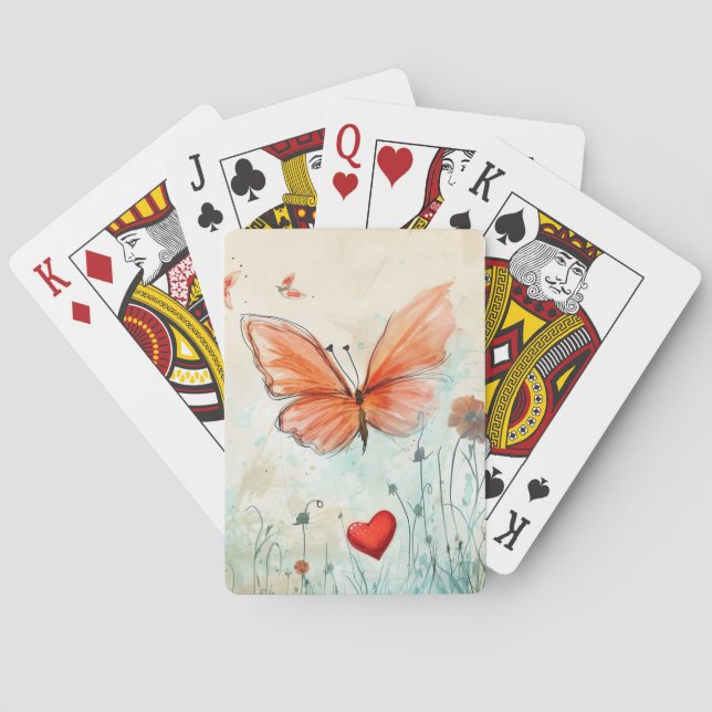 Baraja De Cartas Mariposa y corazón rojo (Reverso)