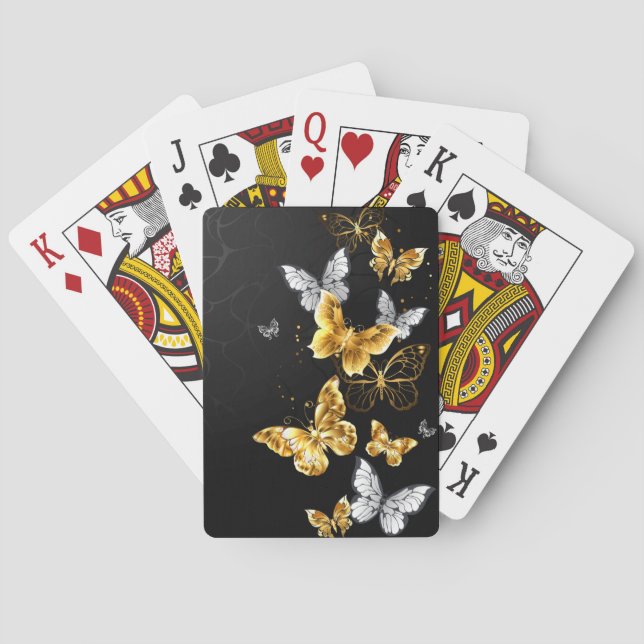 Baraja De Cartas Mariposas doradas y blancas (Reverso)