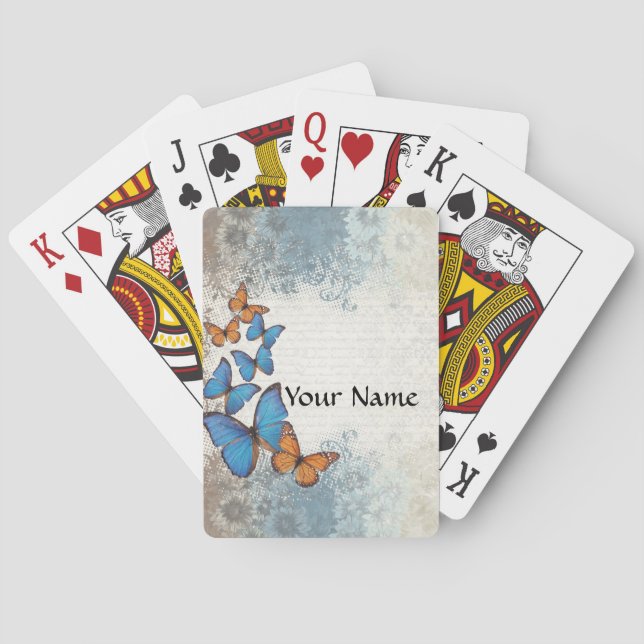 Baraja De Cartas Mariposas florales azules (Reverso)