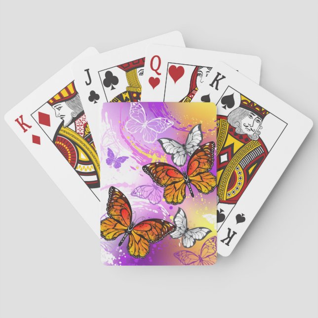 Baraja De Cartas Mariposas monarcas en fondo morado (Reverso)