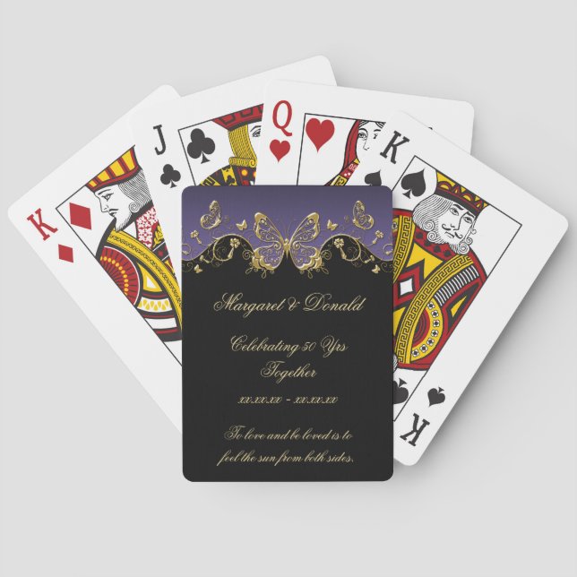 Baraja De Cartas Mariposas Purple Black Gold 50.º Boda (Reverso)