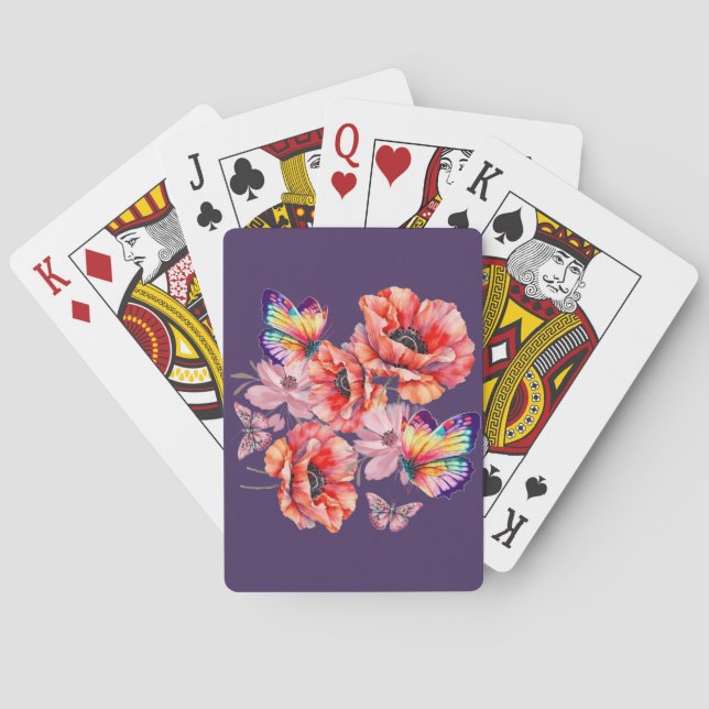 Baraja De Cartas Mariposas y flores de amapola (Reverso)