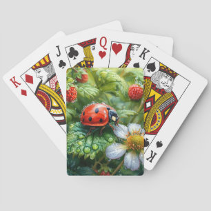 Baraja De Cartas Mariquita Posada en una Planta de Fresa Cubierta d
