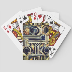 Baraja De Cartas Mármol Art-deco Negro y oro Jazzy Geométrico