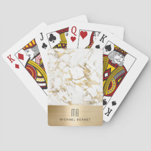 Baraja De Cartas Mármol blanco dorado monogramado elegante