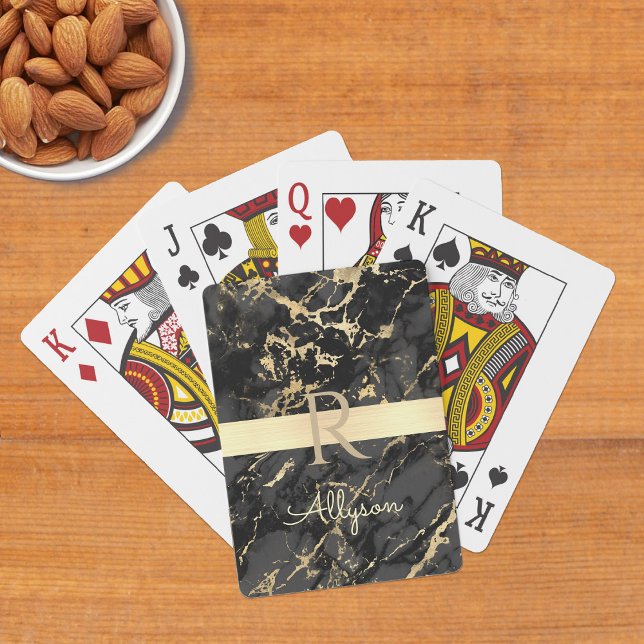 Baraja De Cartas Mármol dorado y negro, nombre del guión y monogram (Subido por el creador)