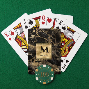 Baraja De Cartas Mármol negro y dorado Monograma Elegante Lujo