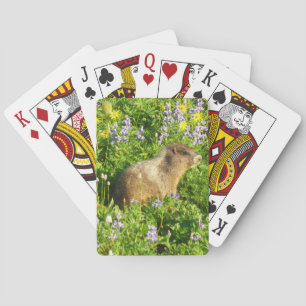 Baraja De Cartas Marmota en flores silvestres del Monte Rainier