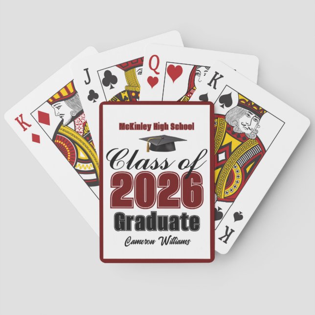 Baraja De Cartas Maroon Class of 2026 Custom Graduation Party (Reverso)
