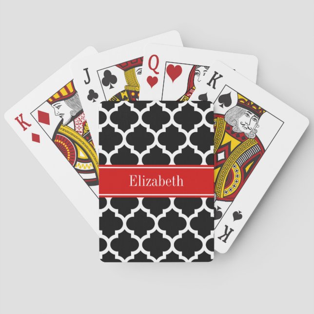 Baraja De Cartas Marroquí blanco negro #5 Monograma nombre rojo (Reverso)