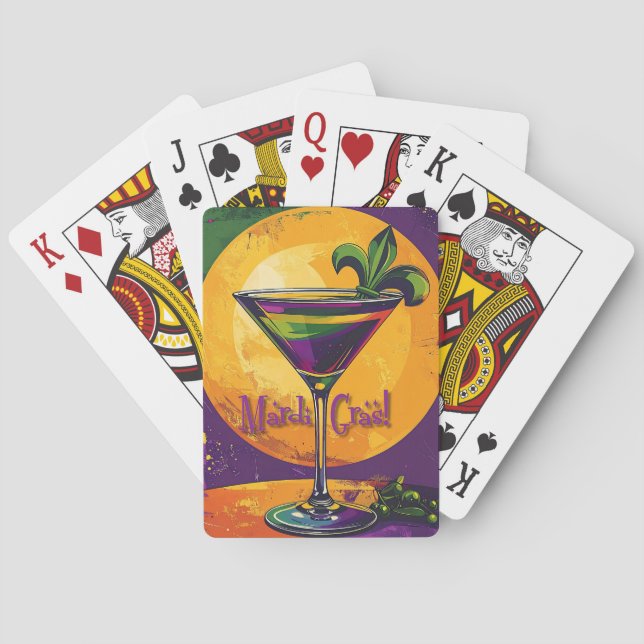 Baraja De Cartas Martini de Flor de Lis del Mardi Gras de Med Siglo (Reverso)
