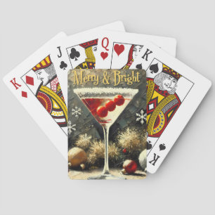 Baraja De Cartas Martini Retro de Cranberry Triple de Navidad de lo