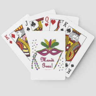 Baraja De Cartas Máscara de Mardi Gras Plumas Cuentas
