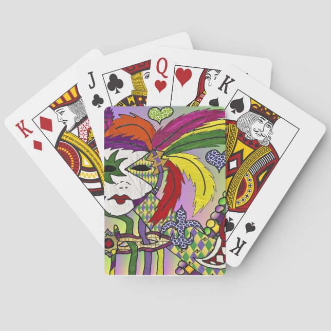 Baraja De Cartas Máscara de plumas del Mardi Gras psicodélico (Reverso)