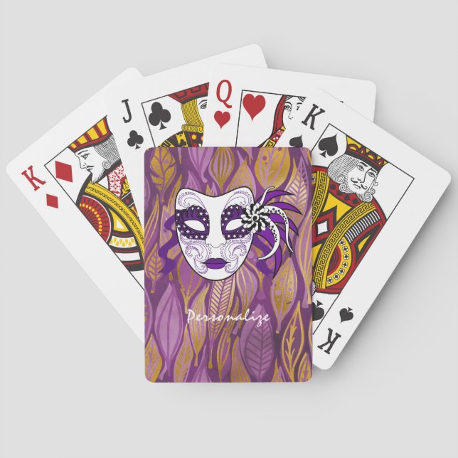 Baraja De Cartas Máscara exótica de Mardi Gras Purple personalizada (Reverso)
