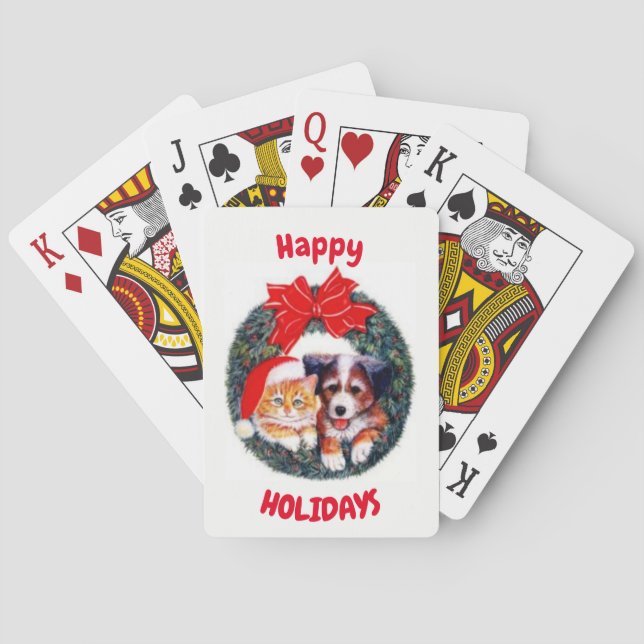 Baraja De Cartas Mascotas de Felices Fiestas (Reverso)