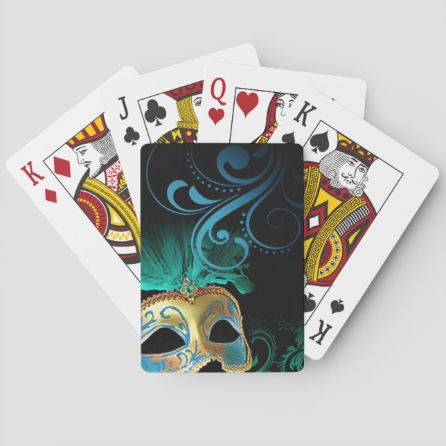 Baraja De Cartas Masquerade Flourish Verdigris turquesa | oro, dora (Reverso)