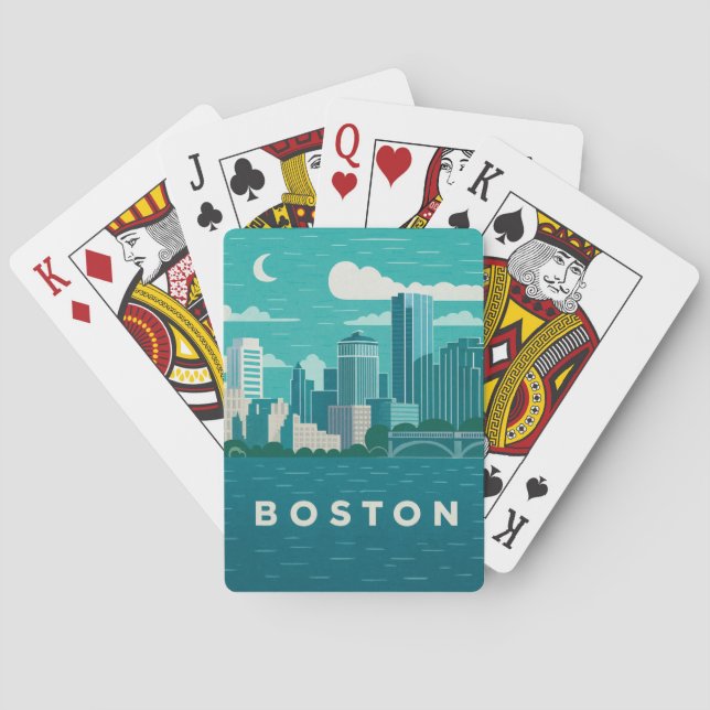 Baraja De Cartas Massachusetts Night Cityscape | Boston City (Reverso)