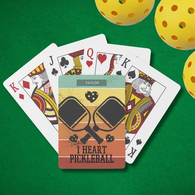 Baraja De Cartas Me Encanta Las Bandas Retro De Pellebol Monograma  (Personalize with a Name. Ideal for the pickleballer in your life)