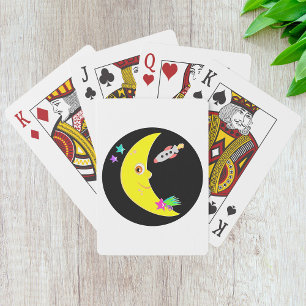 Baraja De Cartas Medialuna de dibujos animados y cohete espacial