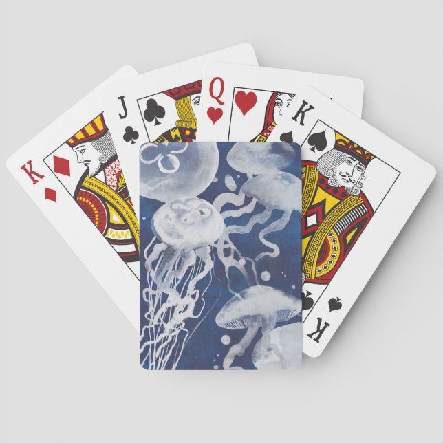 Baraja De Cartas Medusas en fondo azul marino (Reverso)