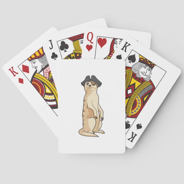 Baraja De Cartas Meerkat como pirata con gorra pirata (Reverso)