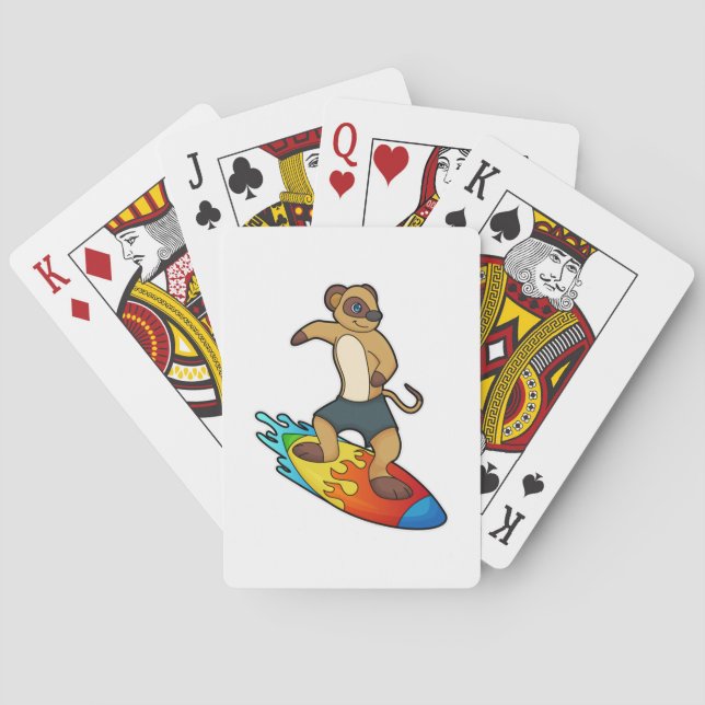 Baraja De Cartas Meerkat como surfista con Surfboard (Reverso)