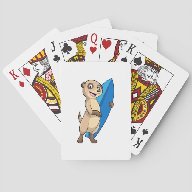 Baraja De Cartas Meerkat como surfista con Surfboard (Reverso)