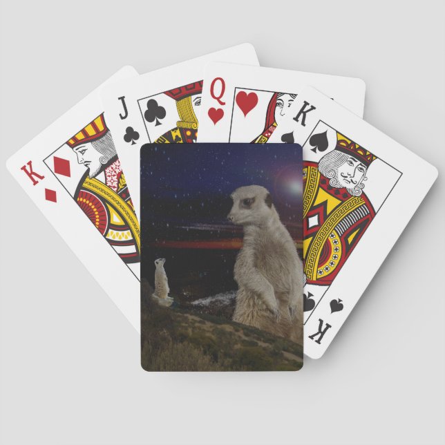 Baraja De Cartas Meerkat Gigante Mirando Meerkat Pequeño, (Reverso)