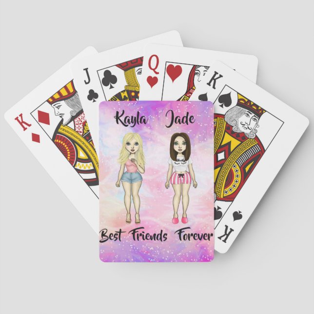 Baraja De Cartas Mejor Amigos Personalizado de Brunette y Blonde pa (Reverso)