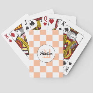 Baraja De Cartas Melocotón a cuadros blanco geométrico retro Monogr