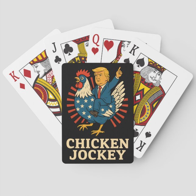 Baraja De Cartas Meme divertido de Jockey sobre pollo Trump (Reverso)