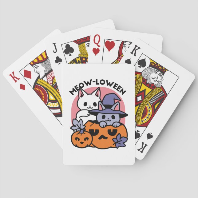 Baraja De Cartas Meow-Loween - Diseño de felinos Halloween (Reverso)