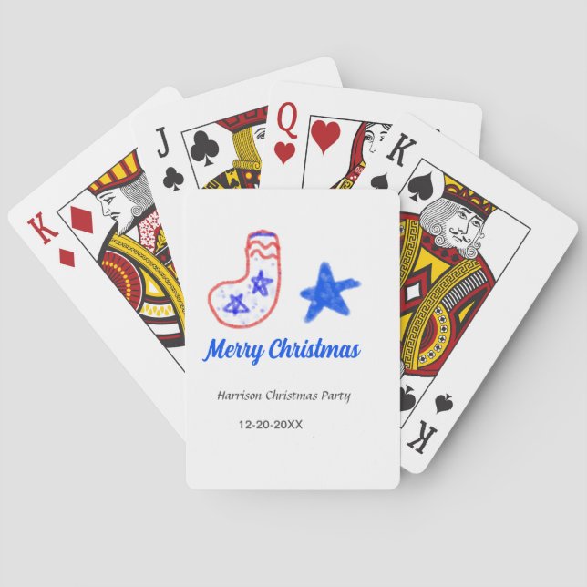 Baraja De Cartas Merry Christmas blue star red stockings name date  (Reverso)