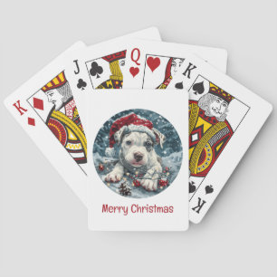 Baraja De Cartas Merry Christmas Pit Bull Santa Puppy