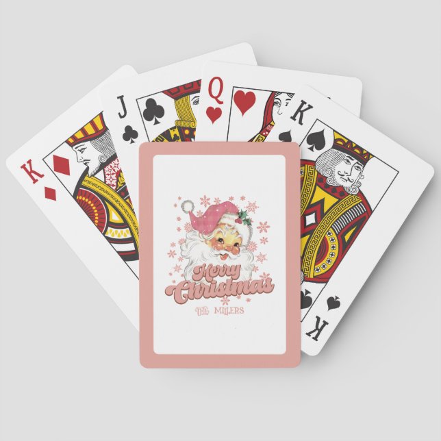 Baraja De Cartas Merry Christmas Retro Typography Santa Gorra Rosa (Reverso)