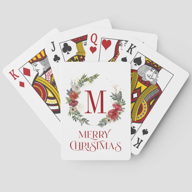 Baraja De Cartas Merry Christmas typography & Christmas wreath (Reverso)