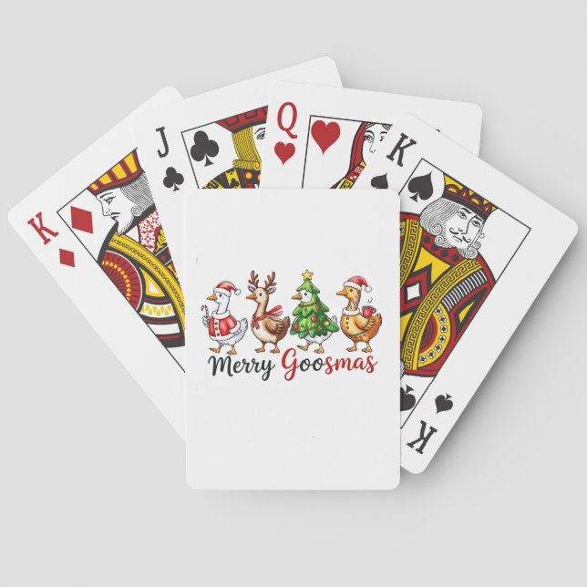 Baraja De Cartas Merry Goosemas Navidades Goose usando Santa Hat (Reverso)