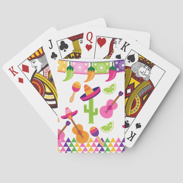 Baraja De Cartas Mexican Fiesta Party Sombrero Saguaro Lime Peppers (Reverso)