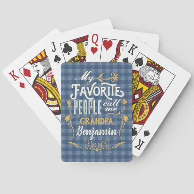 Baraja De Cartas Mi gente favorita me llama abuelo Blue Gingham (Reverso)