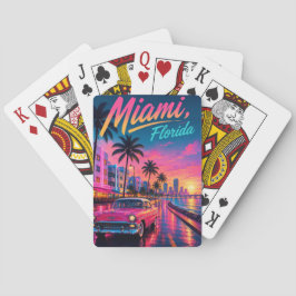 Baraja De Cartas Miami Florida Retro Neon Atardecer Viaje