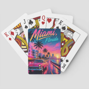 Baraja De Cartas Miami Florida Retro Neon Atardecer Viaje