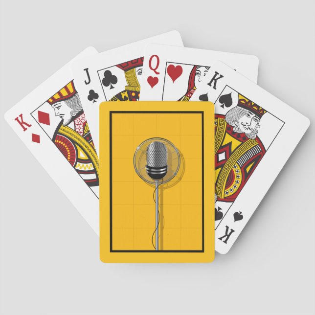 Baraja De Cartas Micrófono Retro sobre Amarillo Intenso (Reverso)