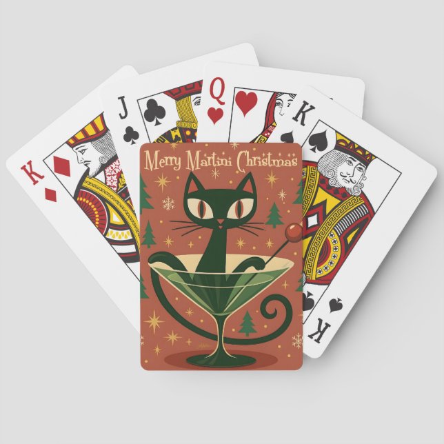 Baraja De Cartas Mid Century Black Cat Merry Martini Christmas (Reverso)