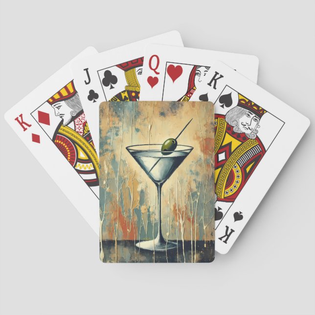 Baraja De Cartas Mid Century Mixed Media Martini Art (Reverso)