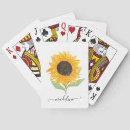 Baraja De Cartas Minimal Rustic Sunflower Personalized Name Script