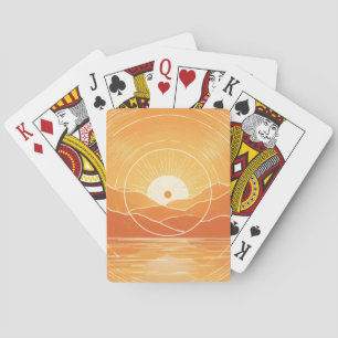 Baraja De Cartas Minimalista Montaña Océano Atardecer Retro Zen