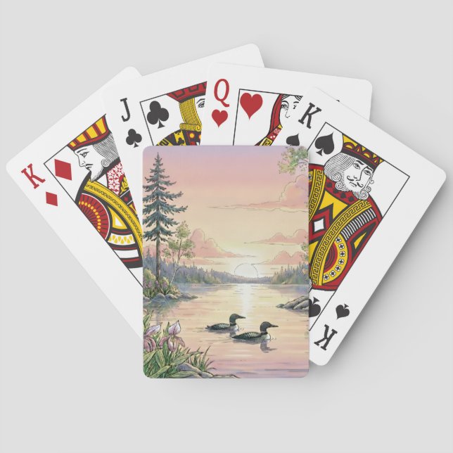Baraja De Cartas Minnesota Lake Sunset with Loons, Playing Cards (Reverso)