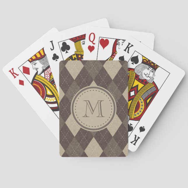Baraja De Cartas Moca Chocca Brown Argyle con el monograma (Reverso)